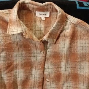 Böhme beige plaid button up excellent condish.
